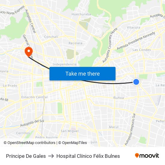 Príncipe De Gales to Hospital Clínico Félix Bulnes map