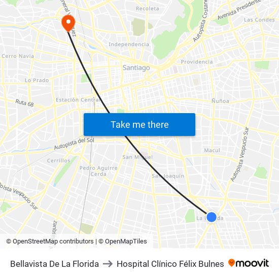 Bellavista De La Florida to Hospital Clínico Félix Bulnes map