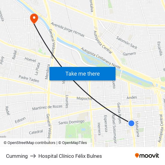 Cumming to Hospital Clínico Félix Bulnes map