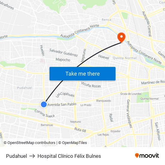 Pudahuel to Hospital Clínico Félix Bulnes map