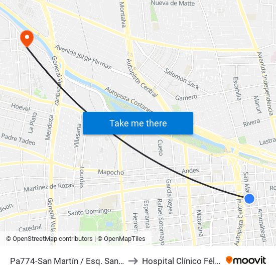 Pa774-San Martín / Esq. Santo Domingo to Hospital Clínico Félix Bulnes map