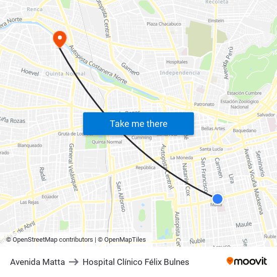 Avenida Matta to Hospital Clínico Félix Bulnes map