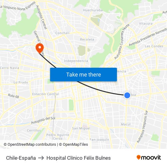 Chile-España to Hospital Clínico Félix Bulnes map
