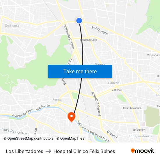 Los Libertadores to Hospital Clínico Félix Bulnes map