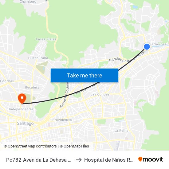 Pc782-Avenida La Dehesa / Esq. Raúl Labbé to Hospital de Niños Roberto del Río map