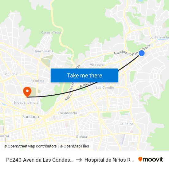 Pc240-Avenida Las Condes / Esq. Pamplona to Hospital de Niños Roberto del Río map