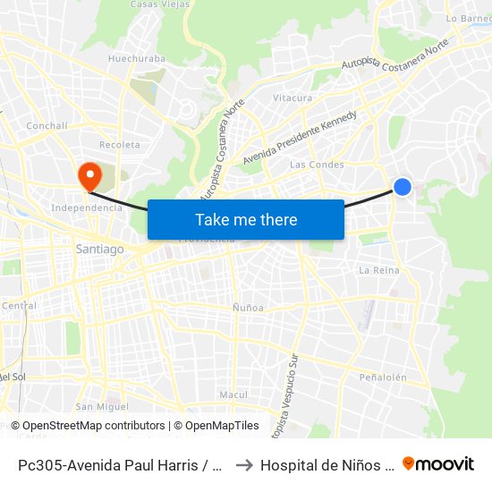 Pc305-Avenida Paul Harris / Esq. Av. Cristóbal Colón to Hospital de Niños Roberto del Río map