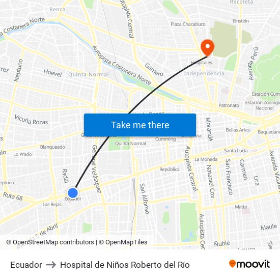 Ecuador to Hospital de Niños Roberto del Río map