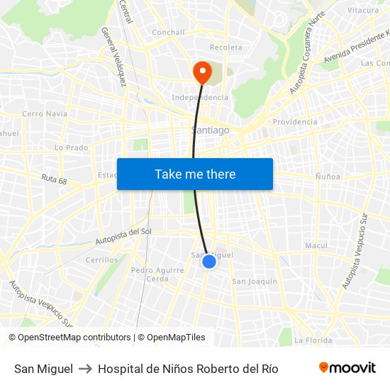 San Miguel to Hospital de Niños Roberto del Río map