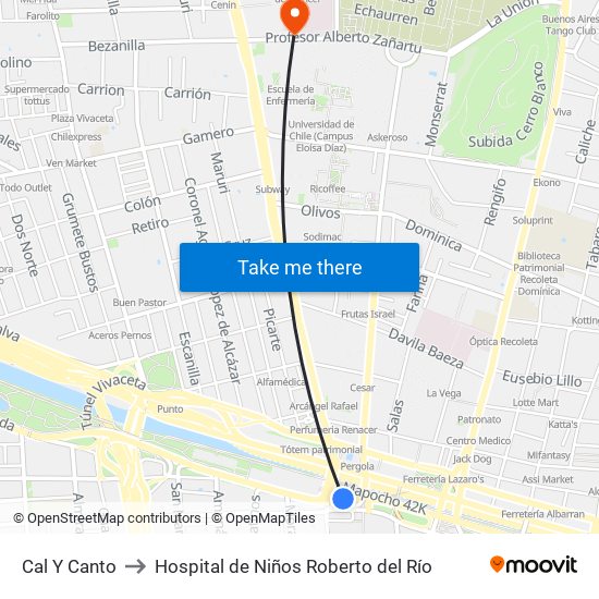 Cal Y Canto to Hospital de Niños Roberto del Río map