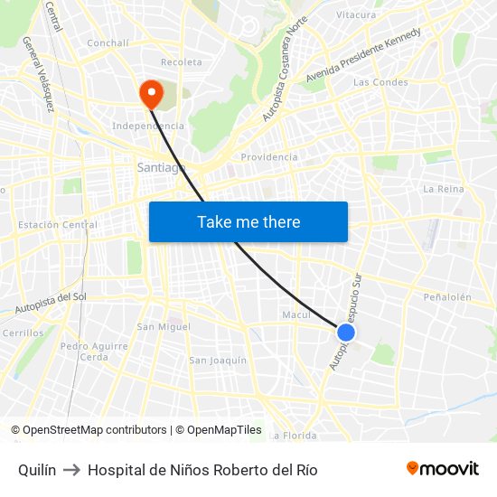 Quilín to Hospital de Niños Roberto del Río map