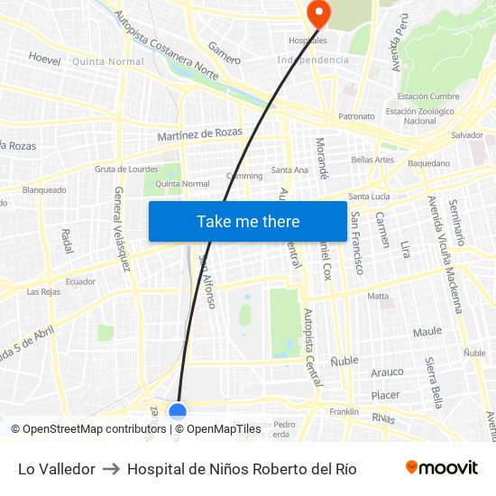 Lo Valledor to Hospital de Niños Roberto del Río map