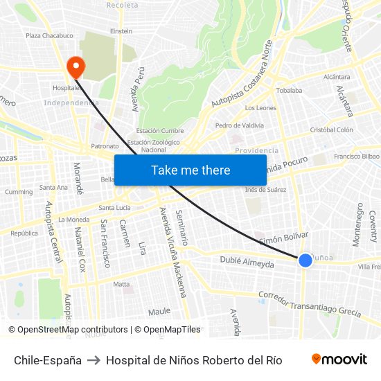 Chile-España to Hospital de Niños Roberto del Río map