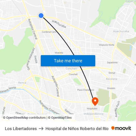 Los Libertadores to Hospital de Niños Roberto del Río map