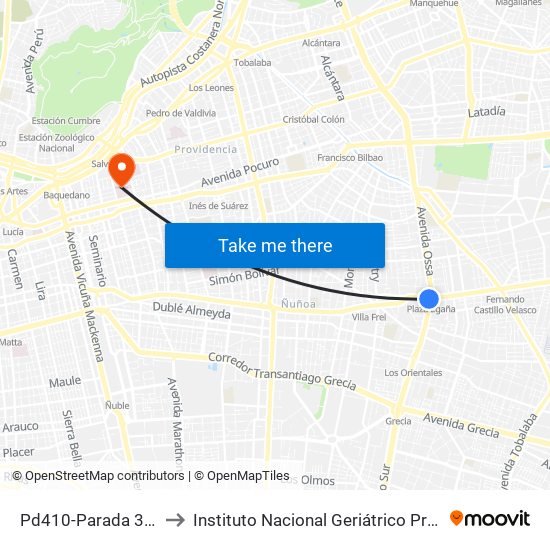 Pd410-Parada 3 / (M) Plaza Egaña to Instituto Nacional Geriátrico Presidente Eduardo Frei Montalva map