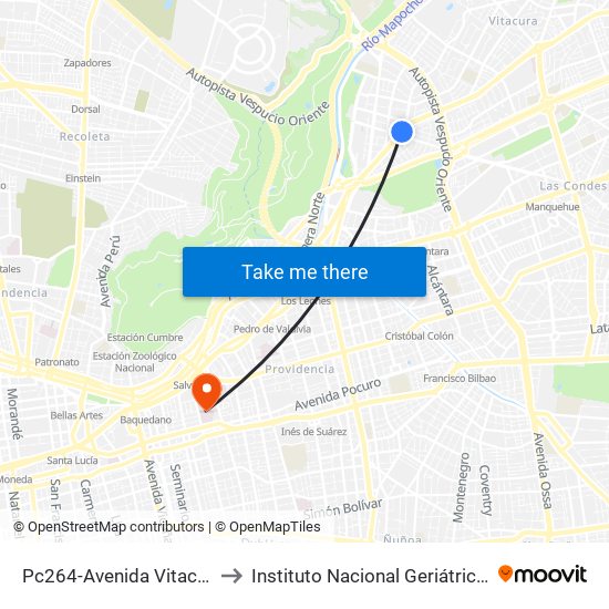 Pc264-Avenida Vitacura / Esq. Alonso De Córdova to Instituto Nacional Geriátrico Presidente Eduardo Frei Montalva map