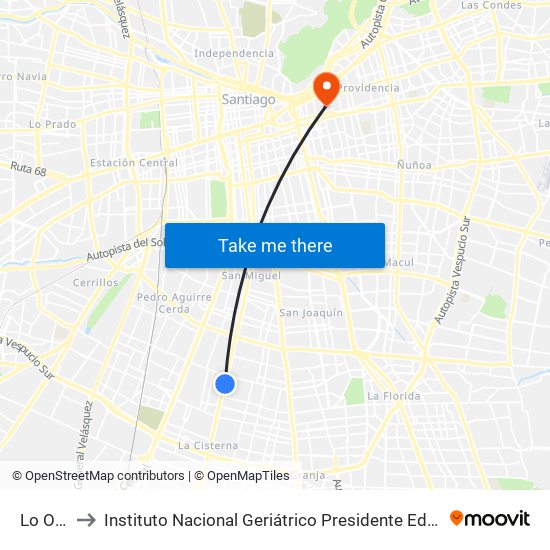 Lo Ovalle to Instituto Nacional Geriátrico Presidente Eduardo Frei Montalva map