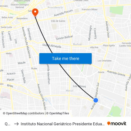 Quilín to Instituto Nacional Geriátrico Presidente Eduardo Frei Montalva map