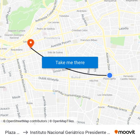 Plaza Egaña to Instituto Nacional Geriátrico Presidente Eduardo Frei Montalva map