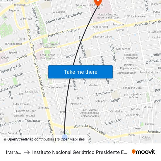 Irarrázaval to Instituto Nacional Geriátrico Presidente Eduardo Frei Montalva map