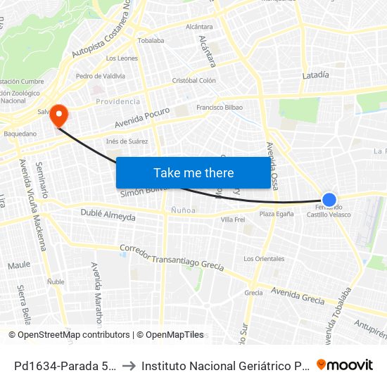 Pd1634-Parada 5 / (M) Fdo.Castillo V. to Instituto Nacional Geriátrico Presidente Eduardo Frei Montalva map