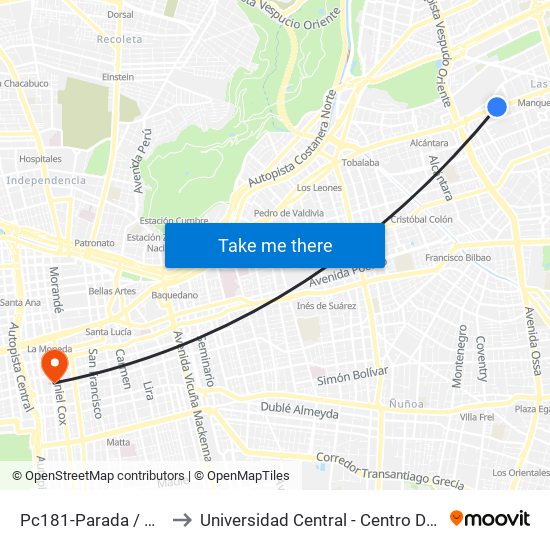 Pc181-Parada / Omnium to Universidad Central - Centro De Extensión map