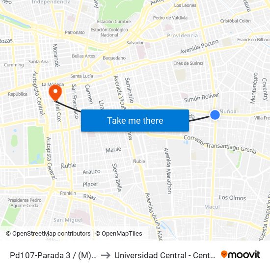 Pd107-Parada 3 / (M) Chile España to Universidad Central - Centro De Extensión map