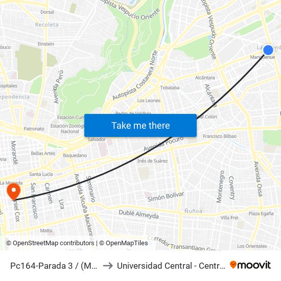 Pc164-Parada 3 / (M) Manquehue to Universidad Central - Centro De Extensión map