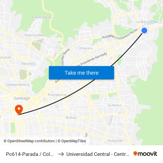 Pc614-Parada / Colegio Hebreo to Universidad Central - Centro De Extensión map