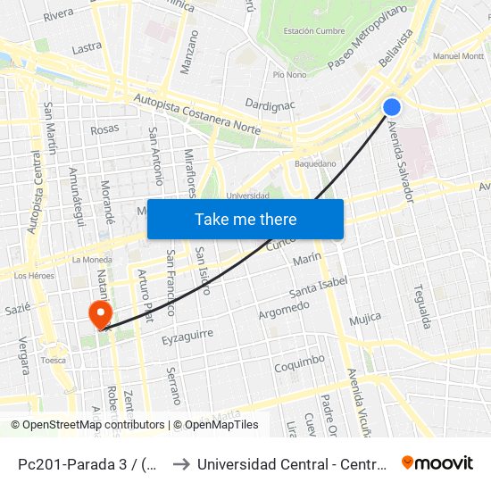 Pc201-Parada 3 / (M) Salvador to Universidad Central - Centro De Extensión map