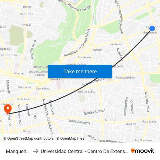 Manquehue to Universidad Central - Centro De Extensión map