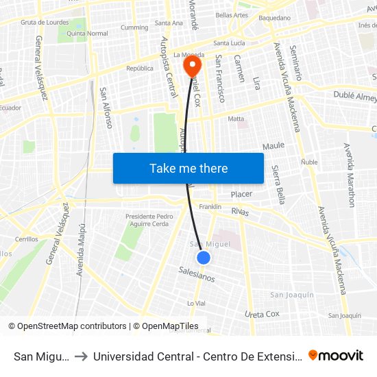 San Miguel to Universidad Central - Centro De Extensión map