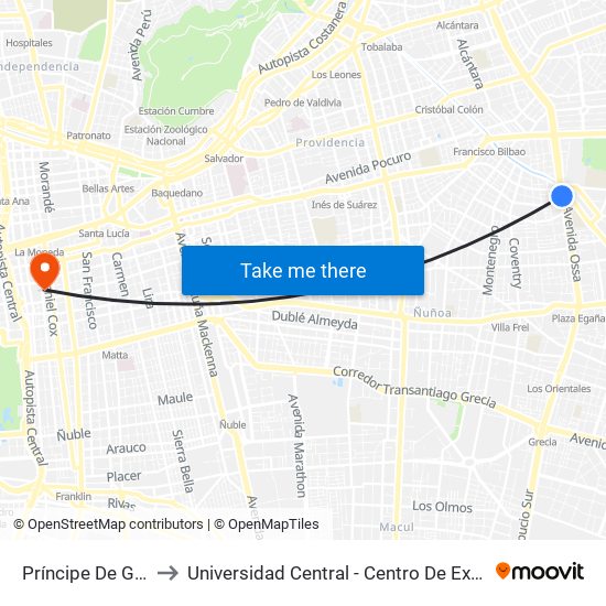 Príncipe De Gales to Universidad Central - Centro De Extensión map