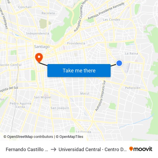 Fernando Castillo Velasco to Universidad Central - Centro De Extensión map