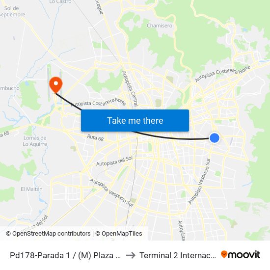 Pd178-Parada 1 / (M) Plaza Egaña to Terminal 2 Internacional map