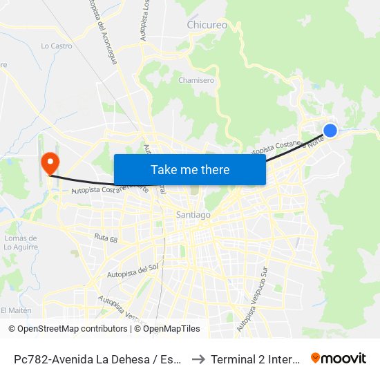 Pc782-Avenida La Dehesa / Esq. Raúl Labbé to Terminal 2 Internacional map