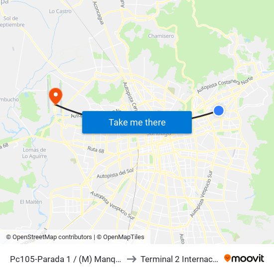 Pc105-Parada 1 / (M) Manquehue to Terminal 2 Internacional map