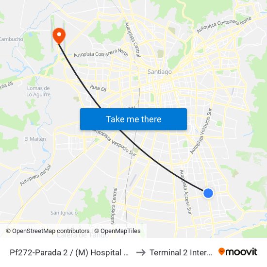 Pf272-Parada 2 / (M) Hospital Sótero Del Río to Terminal 2 Internacional map