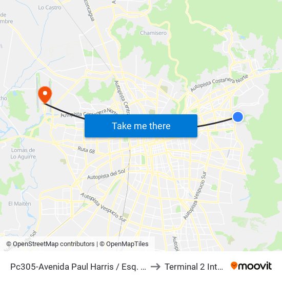Pc305-Avenida Paul Harris / Esq. Av. Cristóbal Colón to Terminal 2 Internacional map