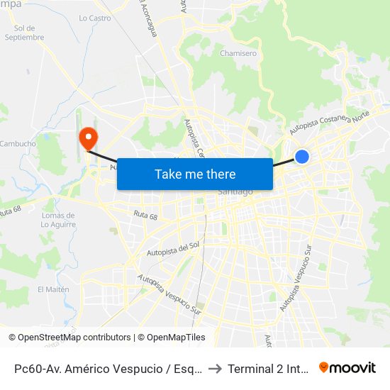 Pc60-Av. Américo Vespucio / Esq. Av. Pdte. Kennedy to Terminal 2 Internacional map