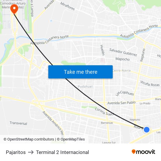 Pajaritos to Terminal 2 Internacional map