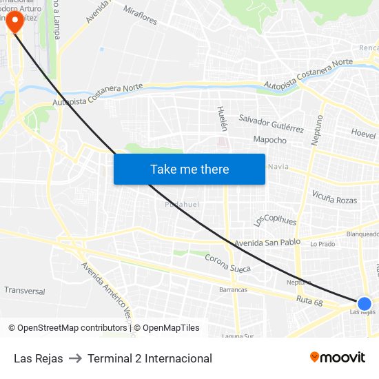 Las Rejas to Terminal 2 Internacional map