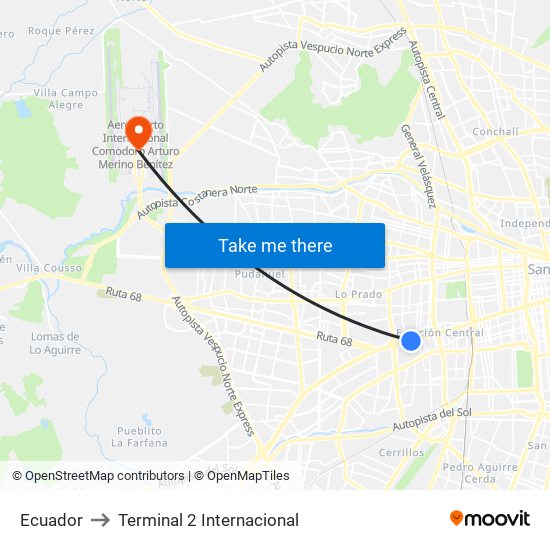 Ecuador to Terminal 2 Internacional map