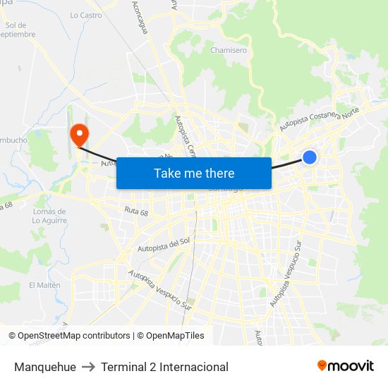 Manquehue to Terminal 2 Internacional map