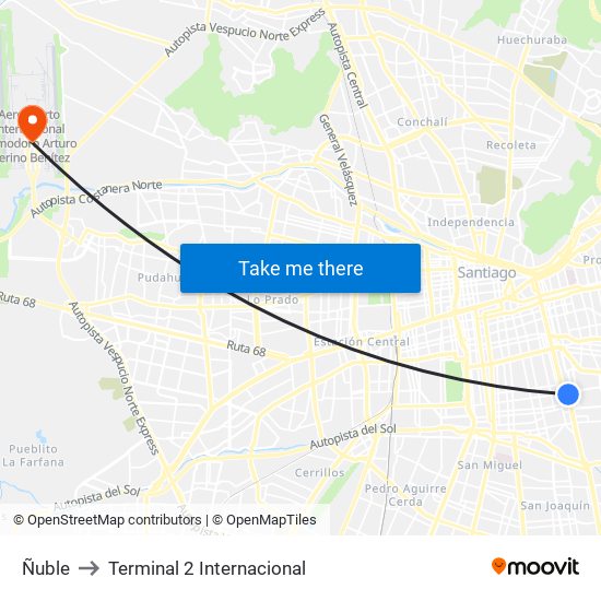 Ñuble to Terminal 2 Internacional map