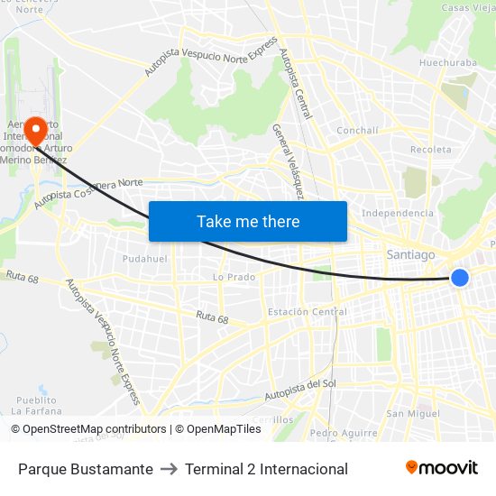 Parque Bustamante to Terminal 2 Internacional map