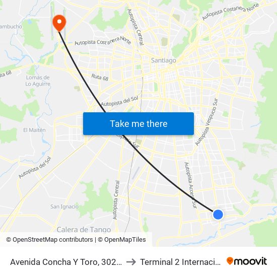 Avenida Concha Y Toro, 302-398 to Terminal 2 Internacional map