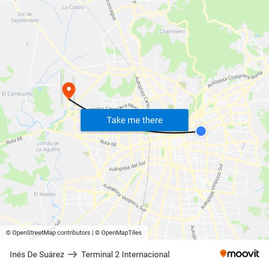 Inés De Suárez to Terminal 2 Internacional map
