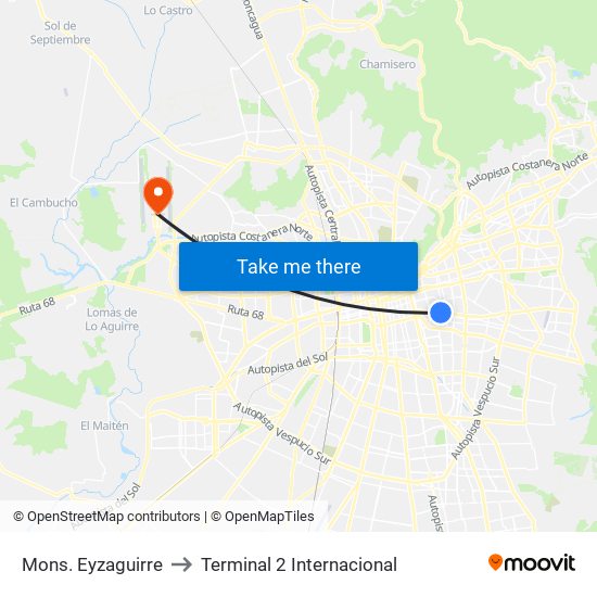 Mons. Eyzaguirre to Terminal 2 Internacional map