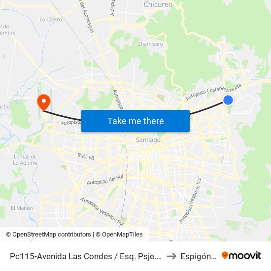 Pc115-Avenida Las Condes / Esq. Psje. Las Condes to Espigón ""C"" map